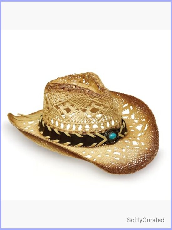 Unisex Wide Brim Raffia Cowboy Hat with Decorative Band main image 4